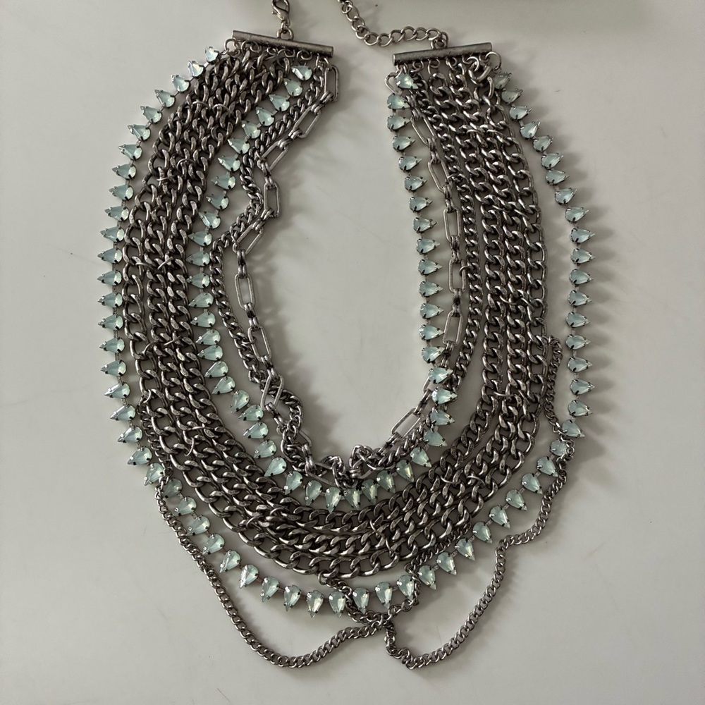 Rare BaubleBar Statement Chain Necklace | Gunmetal & Mint Crystal